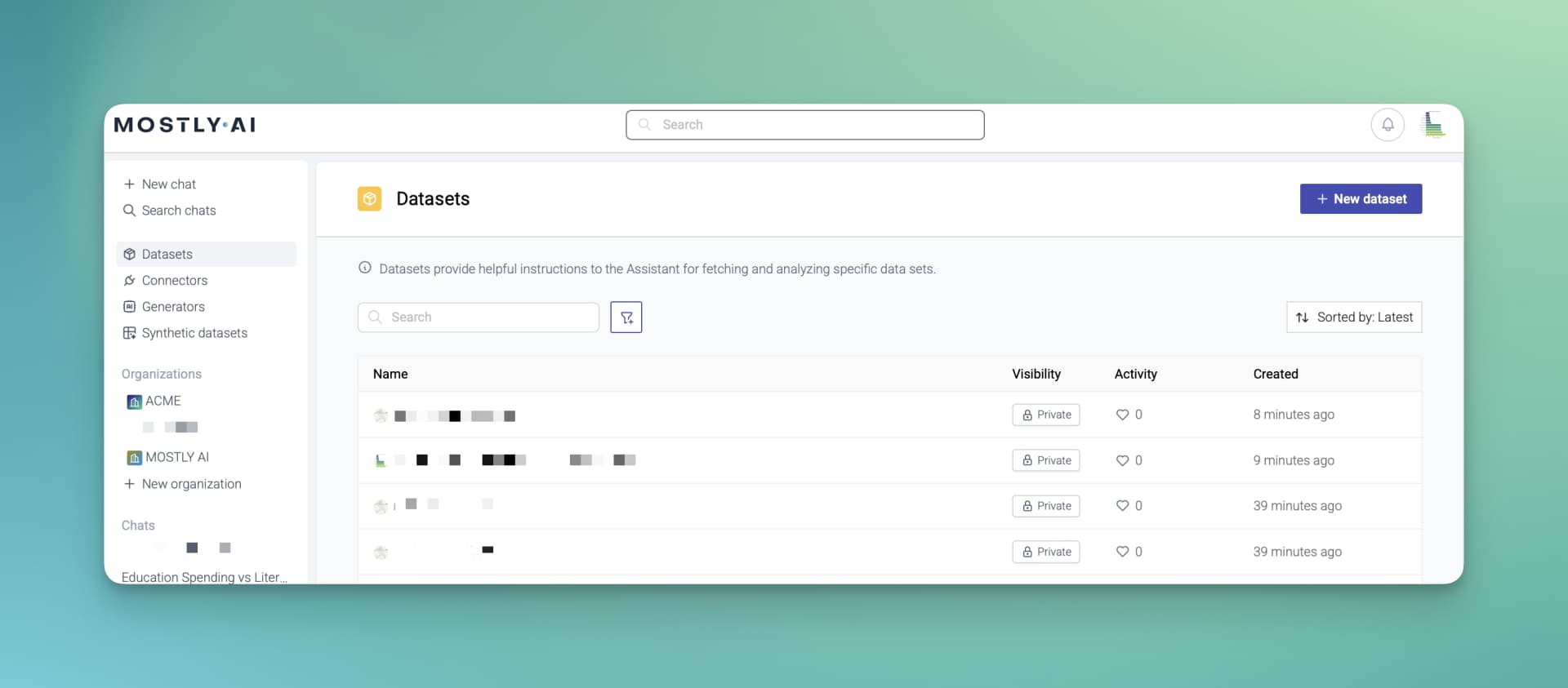 MOSTLY AI - Datasets page